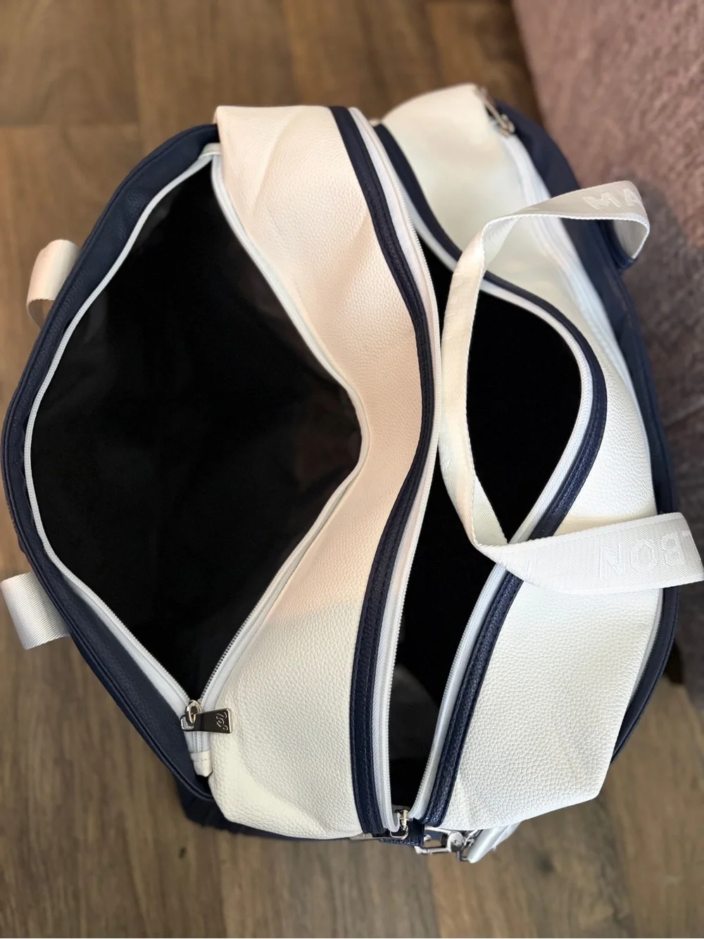 Malbon Navy and White Golf Duffle Bag with Patch Logo